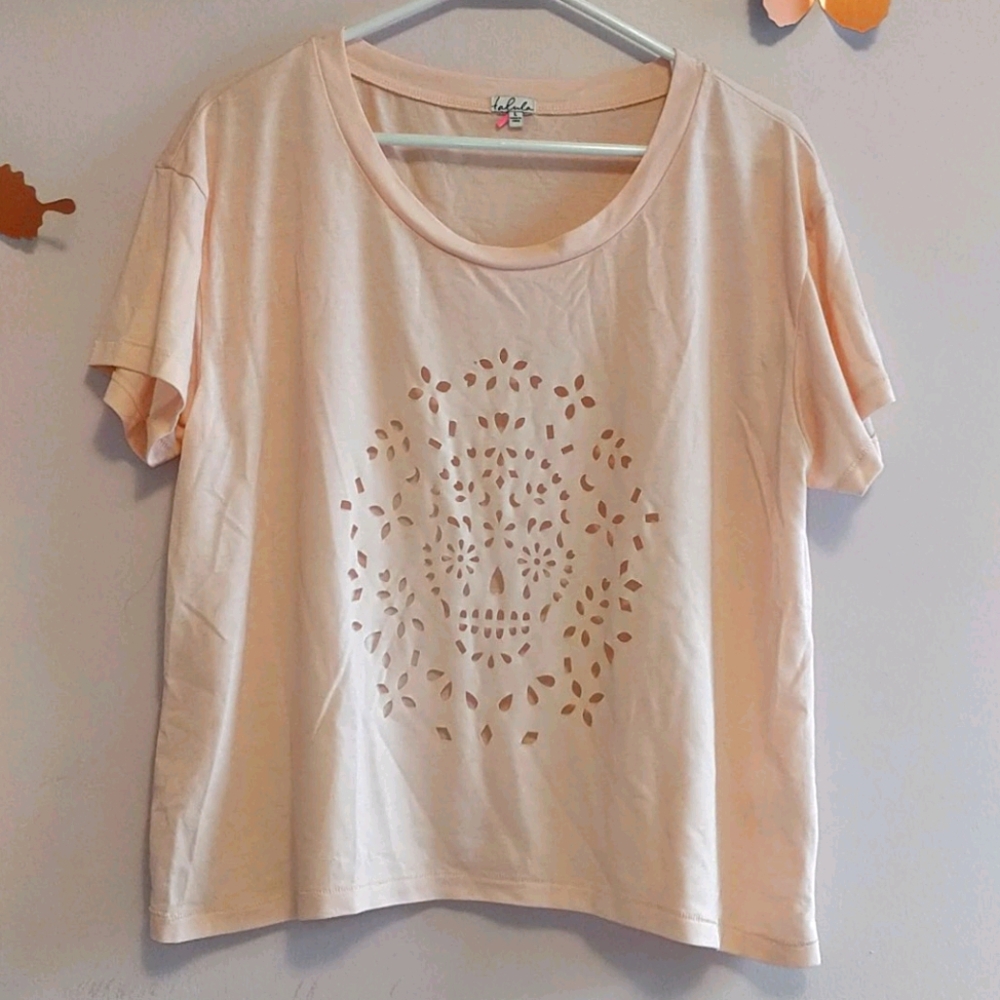 TALULA Lazer cut Skull T-shirt Peach